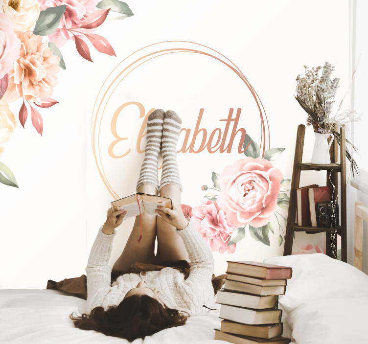 Slaapkamer behang bloemenlijst met naam - TenStickers