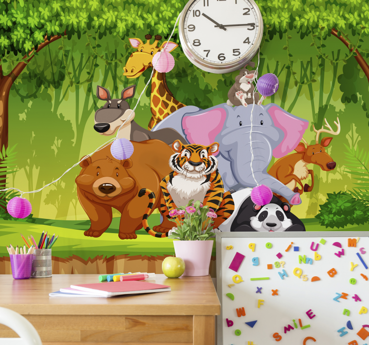 Geanimeerde jungle foto behang kinderkamer - TenStickers