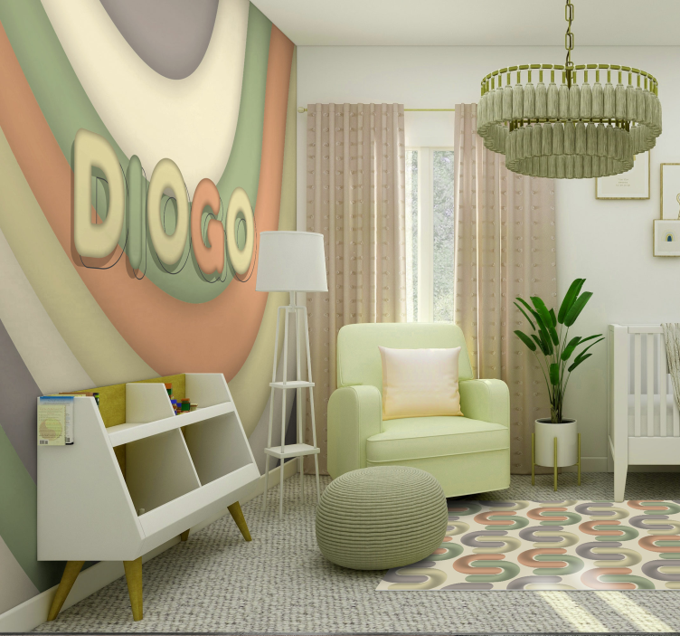 Gebogen strepen met naam foto behang kinderkamer - TenStickers