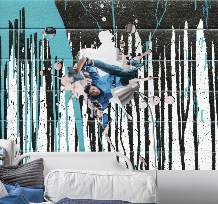 Graffiti fotobehang dynamische skateboarder actie - TenStickers