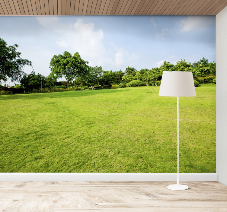 Groene weide panorama foto behang natuur - TenStickers
