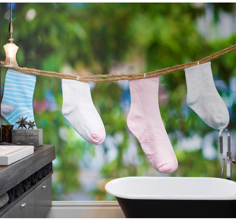 Hangende kleurrijke sokken retro fotobehang - TenStickers
