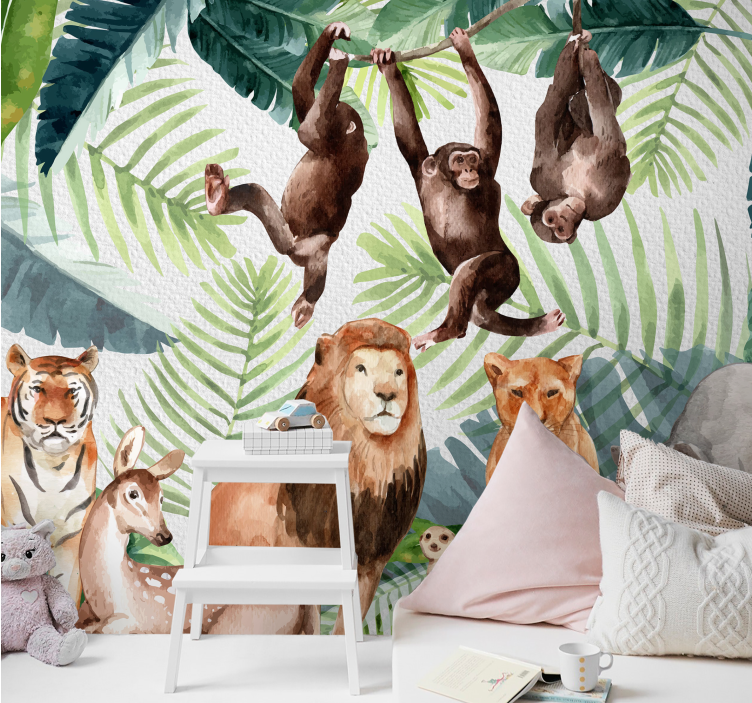 Fotobehang kinderkamer Geschilderde jungle safari - TenStickers