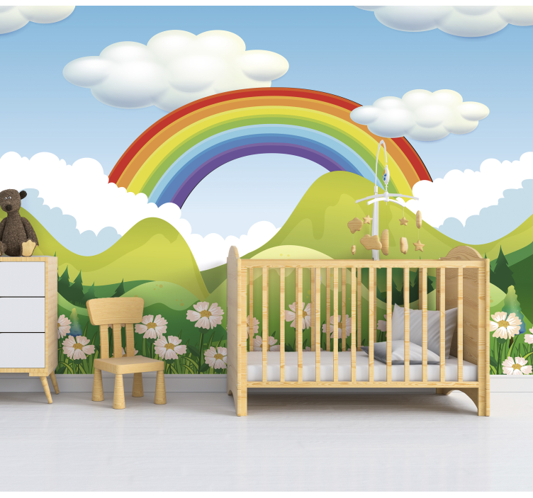 Fotobehang kinderen regenboog boven de natuur - TenStickers