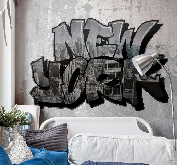 Fotobehang New York Graffiti met uitzicht stad - TenStickers