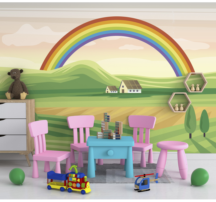Regenboog landschap foto behang kinderkamer - TenStickers