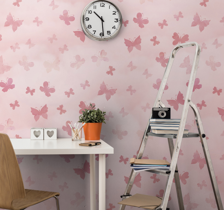 Roze fotobehang Roze vlinders - TenStickers