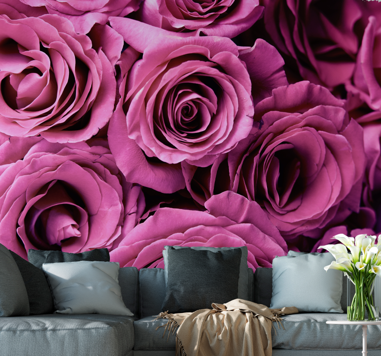 Roze bloemen foto behang rozen - TenStickers