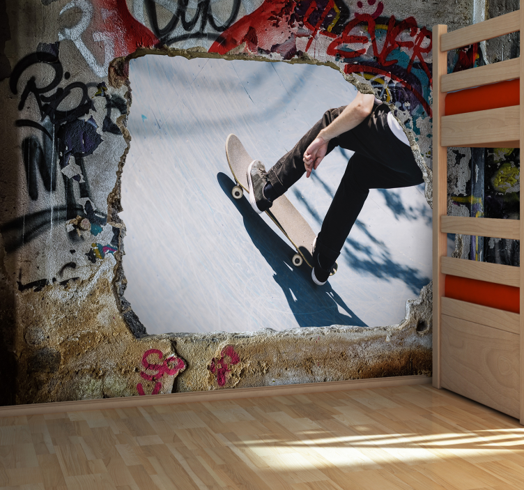 Skateboardactie graffiti fotobehang - TenStickers
