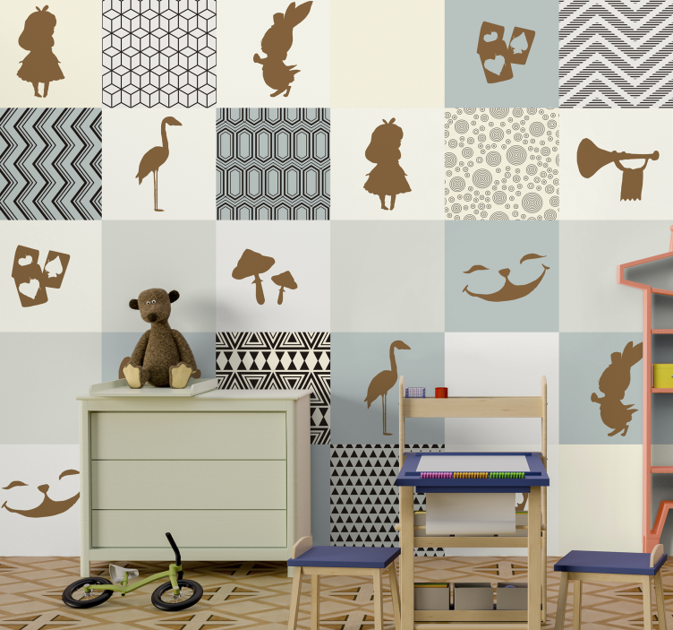 Verhaal silhouet collage foto behang kinderkamer - TenStickers