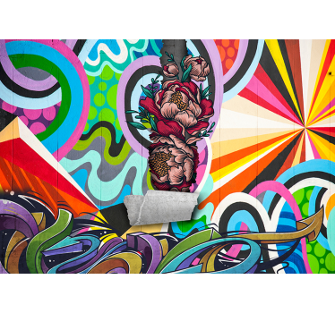 Urban foto behang grafitti met rozen - TenStickers