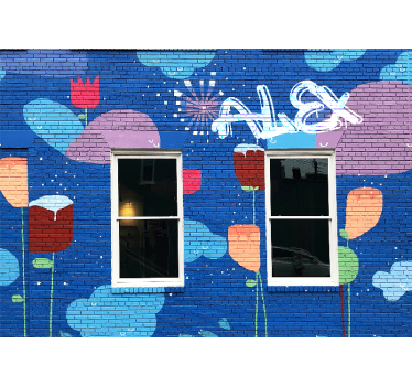 Kleurrijke bloemenelementen graffiti fotobehang - TenStickers