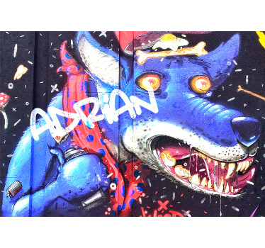 Aanpasbare blauwe wolf graffiti fotobehang - TenStickers