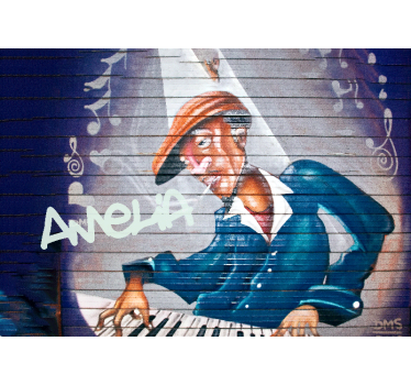 Muzikant met hoed graffiti fotobehang - TenStickers