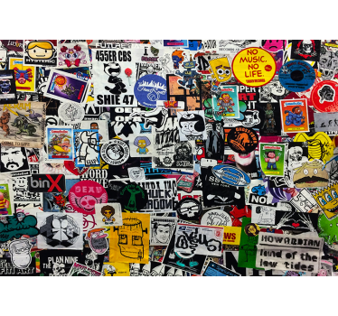 Graffiti fotobehang kleurrijke sticker collage - TenStickers