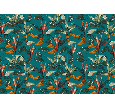 Fotobehang bloemen exotische bladeren compositie - TenStickers