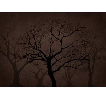 Foto behang bos donkere silhouetten van bomen - TenStickers