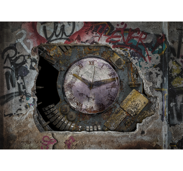 Graffiti fotobehang roestige klok ontwerp - TenStickers