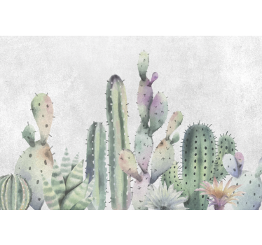Cactusmuur fotobehang woonkamer woestijn - TenStickers