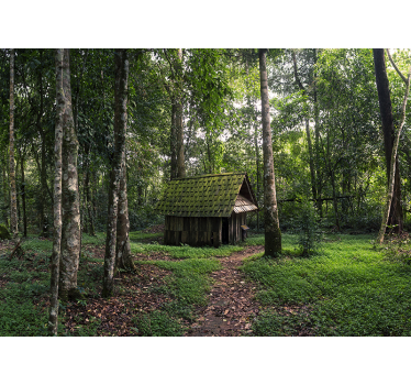 Afgelegen houten hut foto behang bos - TenStickers