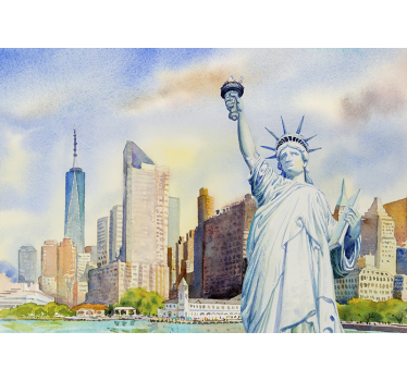 Skyline van het vrijheidsbeeld foto behang New York - TenStickers