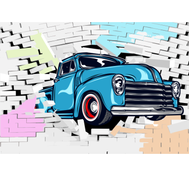 Auto fotobehang Buitensporige oldtimers door kleurrijke bakstenen - TenStickers