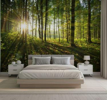 Behang bos gouden zonneburst hout - TenStickers