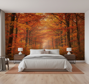 Behang bos herfstboom pad - TenStickers