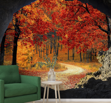 Behang bos herfstpad perspectief - TenStickers
