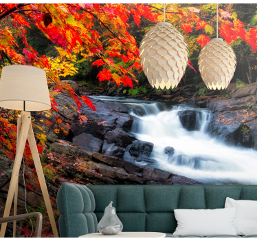 Behang bos herfstwaterval landschap - TenStickers