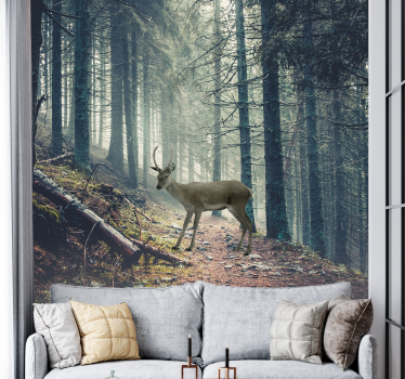 Behang bos hert in het woud - TenStickers