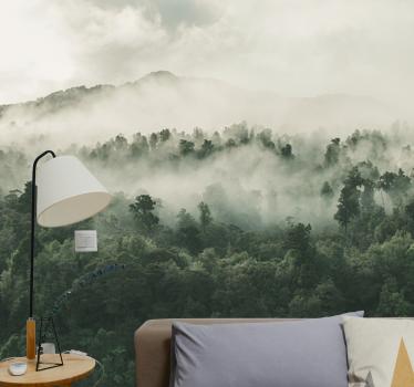 Behang bos met mist vanuit de lucht - TenStickers