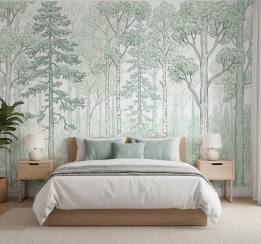 Behang bos mint woodland schets - TenStickers