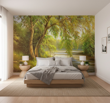 Behang bos serene rivier wilg - TenStickers