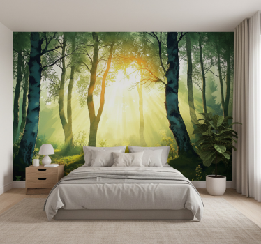 Behang bos zonovergoten berk muurdecoratie - TenStickers
