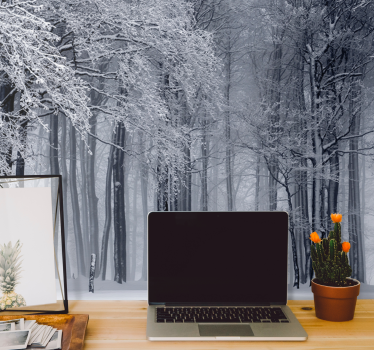 Besneeuwd boomlandschap foto behang bos - TenStickers