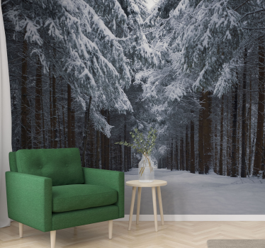 Besneeuwd dennenpad foto behang bos - TenStickers