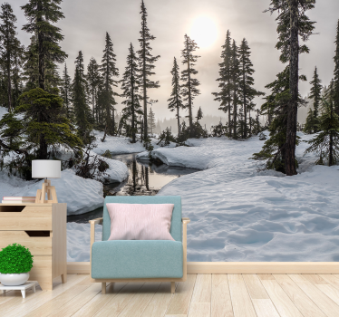 Fotobehang woonkamer bos Winter zonneschijn - TenStickers