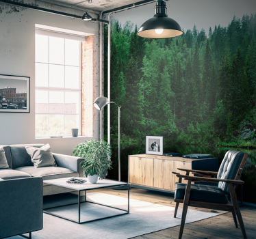 Diep bos met bomen fotobehang - TenStickers