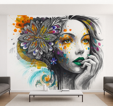 Exploderende kleurenportret graffiti fotobehang - TenStickers