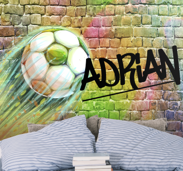 Foto behang abstract Voetbal raakt kleurrijke muur - TenStickers