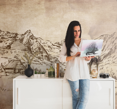 Foto behang bos berglandschap ontwerp - TenStickers