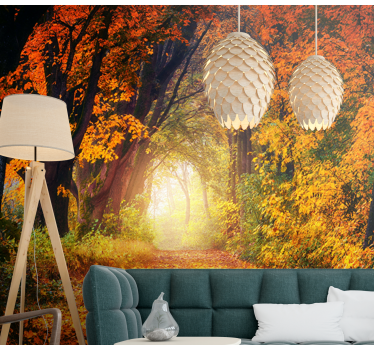 Foto behang bos herfstpad scène - TenStickers