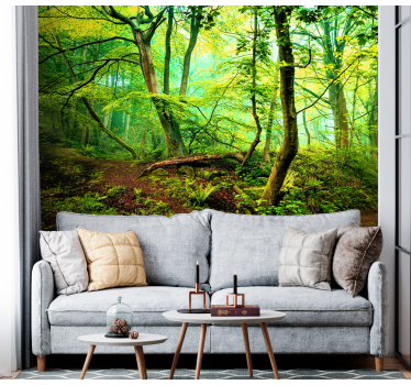 Foto behang bos levendig groen woud - TenStickers