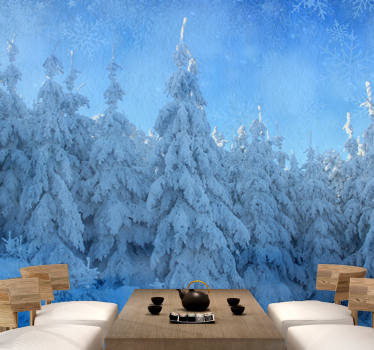 Foto behang bos met besneeuwde dennenbomen - TenStickers