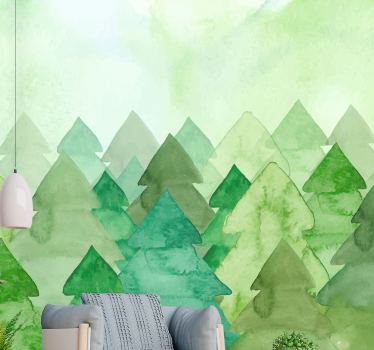 Foto behang bos weelderige groene dennen - TenStickers