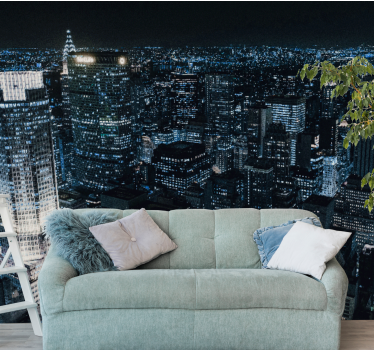 Foto behang new york nachtelijk skyline uitzicht - TenStickers