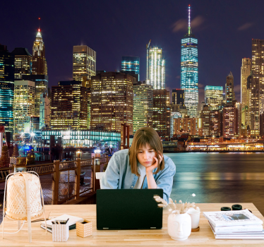 Foto behang new york stedelijke nacht skyline - TenStickers