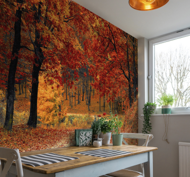 Fotobehang berg herfst met veel bladeren - TenStickers