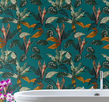 Fotobehang bloemen exotische bladeren compositie - TenStickers